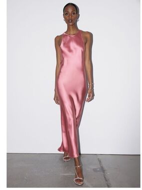 & Other Stories Rose Pink Satin Maxi Slip Dress
